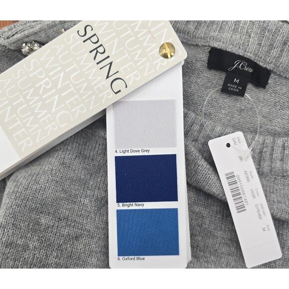 J Crew Grey Lambs Wool Jewel Embelished Sweater - Picture 4 of 6